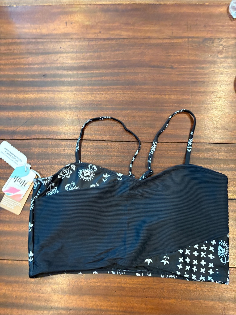 Nani Swimwear Black Textured Ribbed Crossover Bralette Bikini Top NWT XL